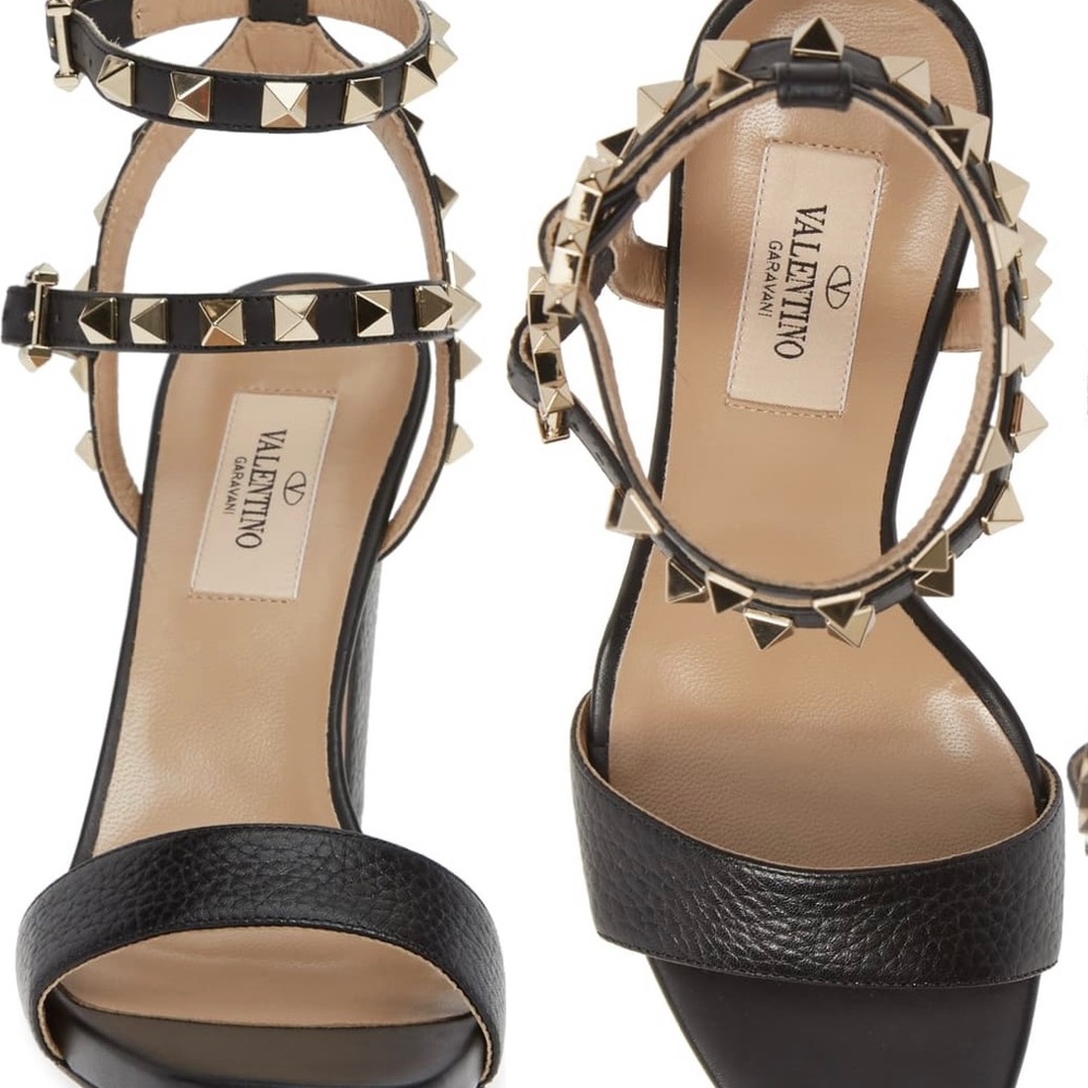 Valentino Black Rockstud Double Ankle Strap Sandal Stiletto Heel 41 Pumps
